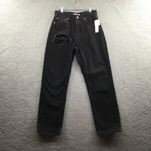 Topshop Women's Dad Non-Stretch High Waist Straight Leg Jeans Black‎ 28 x 30